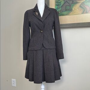 Mastina Two-Piece Wool Skirt Suit in Dark Brown.  Size 36.  Fits extra small.